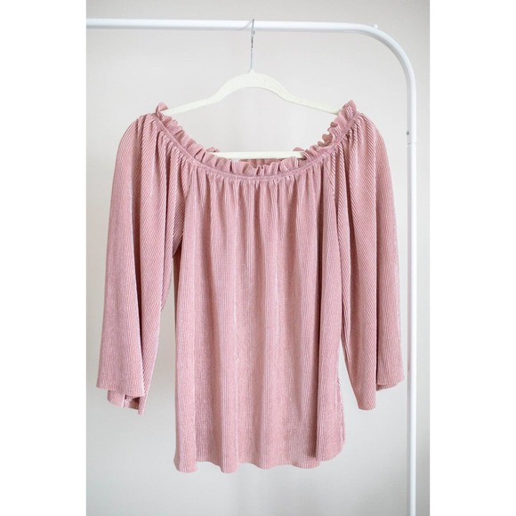 Anthropologie Deletta Vacances Pleated Pink Blouse Off The Shoulder SZ L - Picture 1 of 8